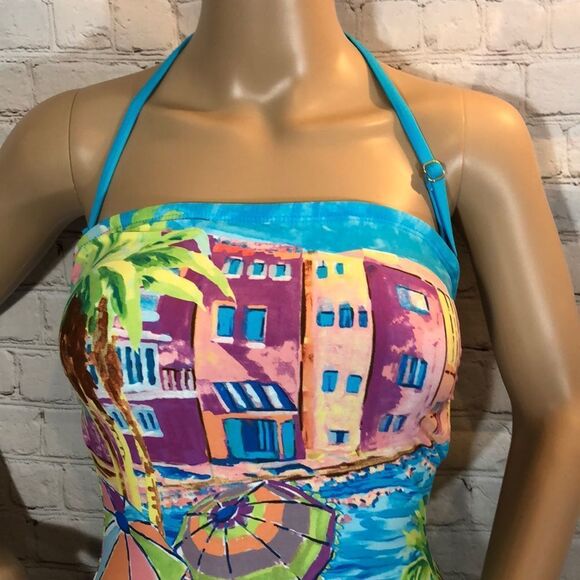 Anne Cole Beach Print 1 Piece Strapless Swimsuit S - Picture 3 of 16